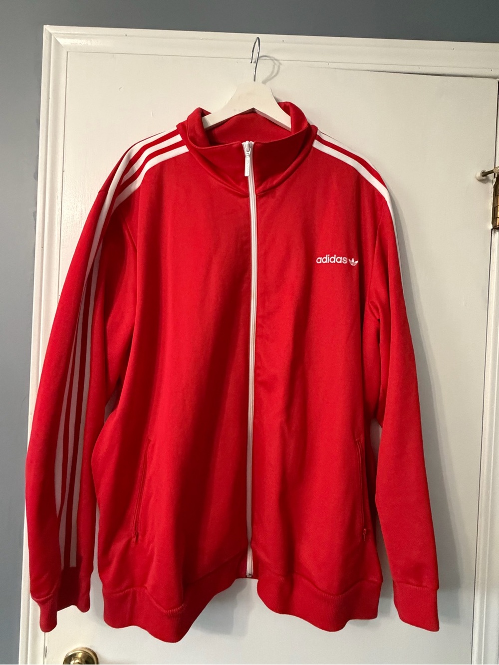 Men’s adidas Red Full-Zip Track Jacket with White Stripes